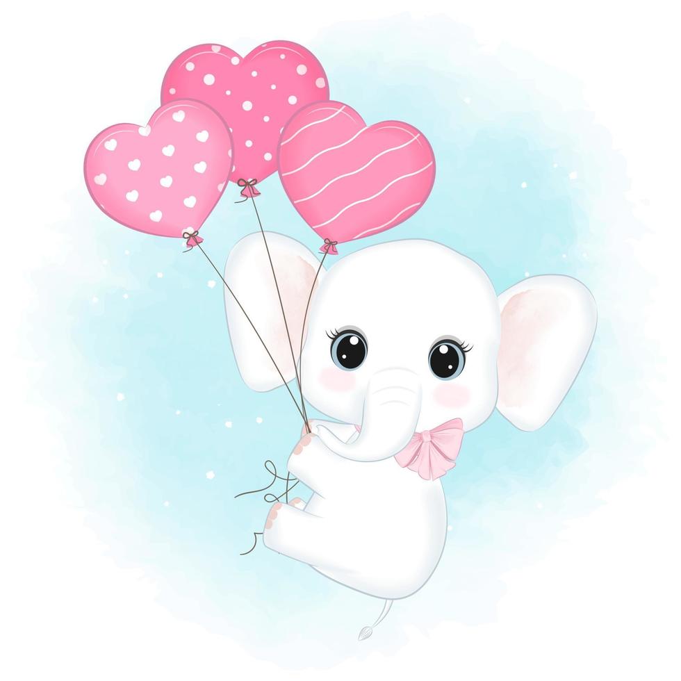 süßer elefant und herzballon. valentinstag-konzeptillustration vektor