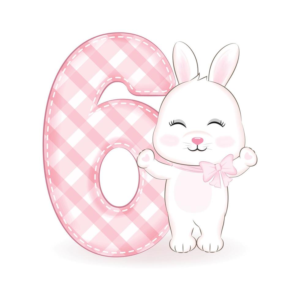 söt liten kanin, Lycklig födelsedag 6 år gammal vektor