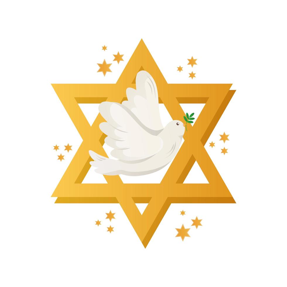 Hanukkah firande judisk stjärna med duvflygning vektor