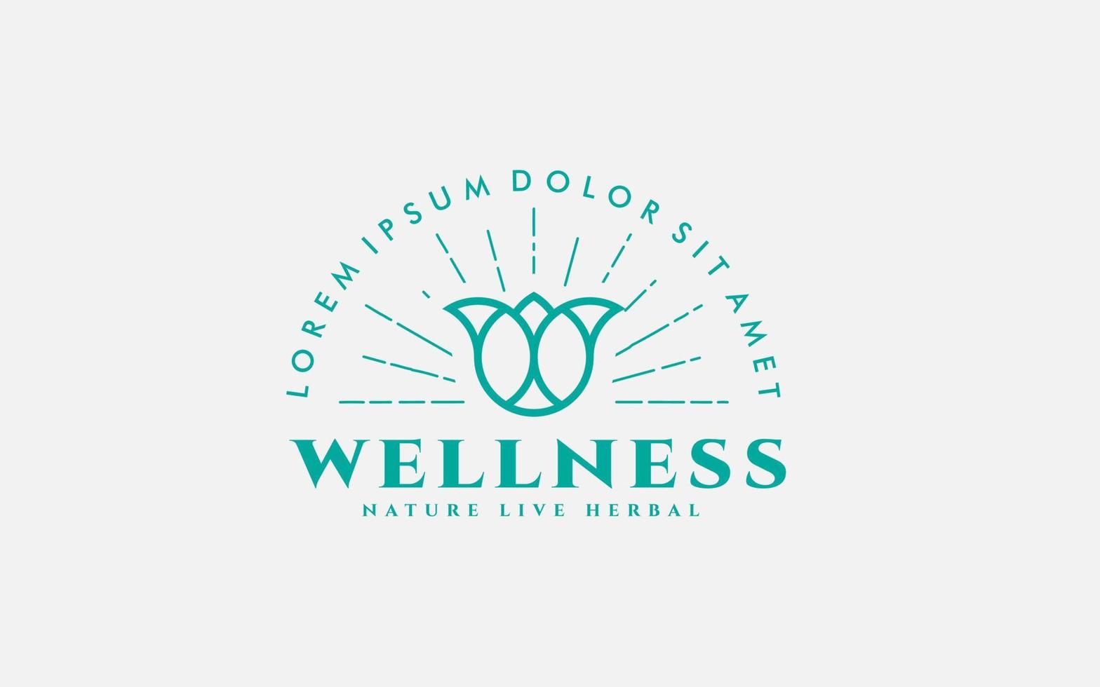 årgång wellness logotyp design. lotus linje konst med sunburst isolerat på blå bakgrund. användbar för natur, kosmetika, sjukvård och skönhet logotyper. platt vektor logotyp design mall element.