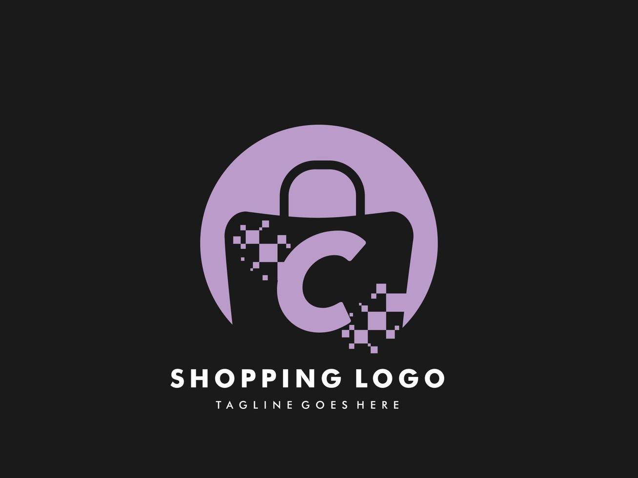 Vektor-Einkaufstasche isolierter Kreis mit Buchstaben c, Symbol für schnelles Einkaufen, kreativer Schnellladen, kreative Logo-Vorlagen für schnelles Einkaufen. vektor