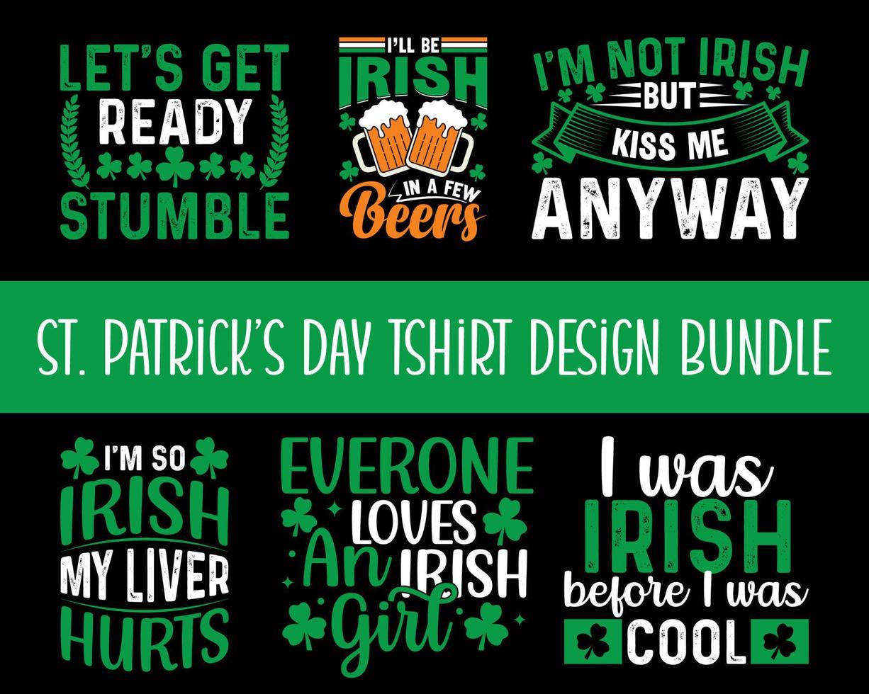 St. Patrick's Day T-Shirt-Designpaket. Happy Saint Patrick's Day Celebration Illustration Bundle. st patrick's design für karte, banner, becher und t-shirt vektor