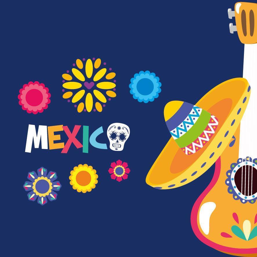 mexikanische Gitarre und Hutvektorentwurf vektor
