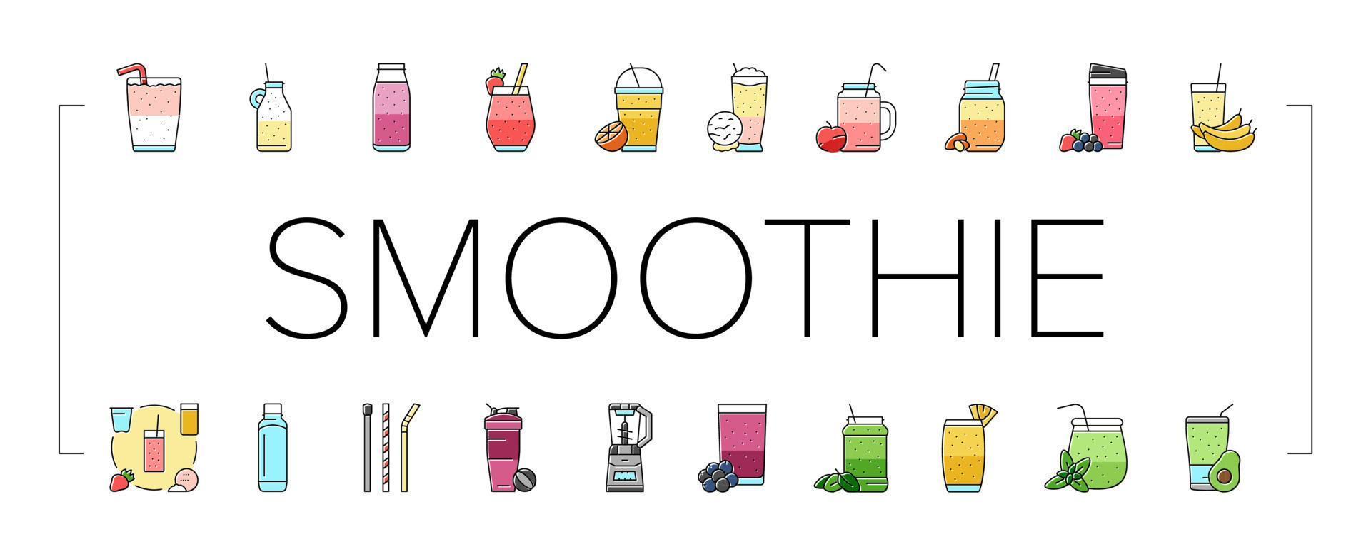 smoothie frukt juice mat skaka ikoner uppsättning vektor