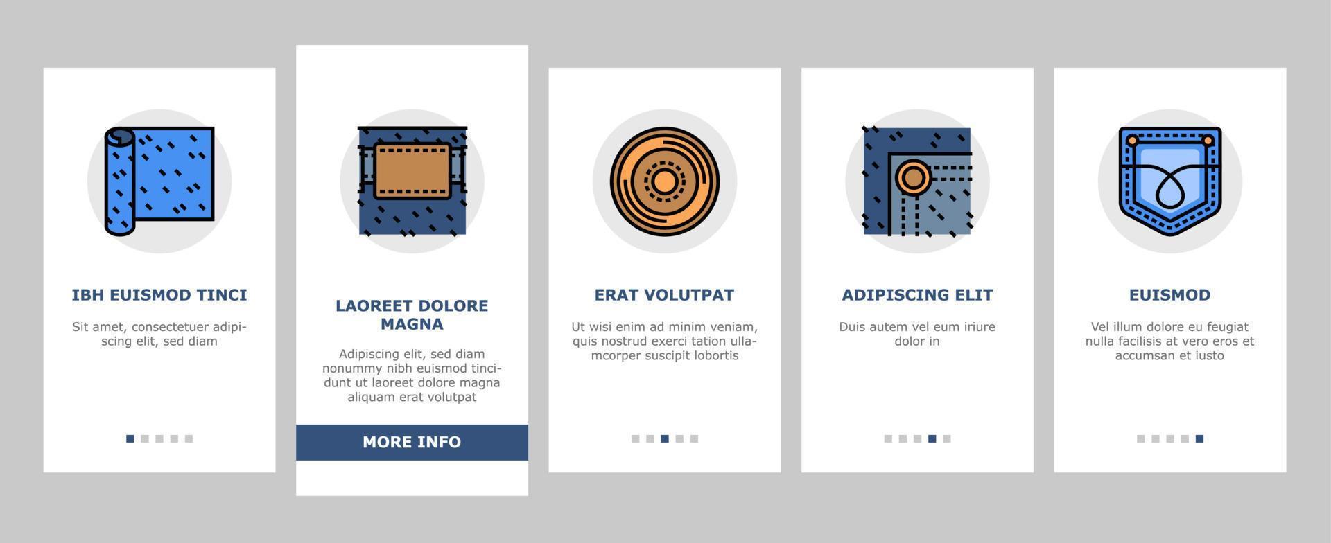 Denim-Textilmaterial Mode-Onboarding-Symbole setzen Vektor