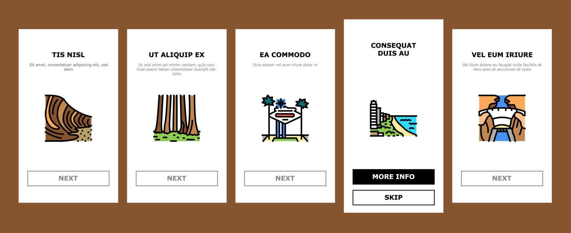 nordamerika berühmte landschaft onboarding icons set vektor