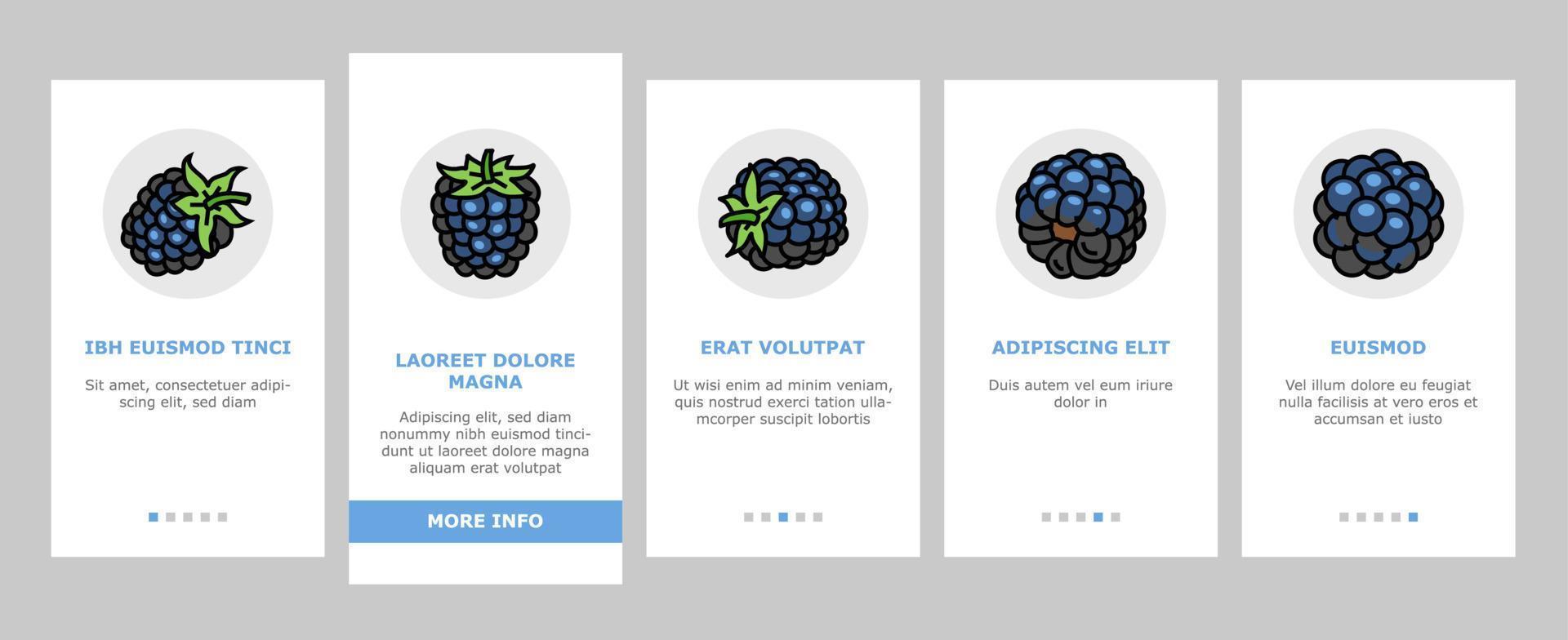 Blackberry Fruit Berry Black Food Onboarding Icons Set Vector