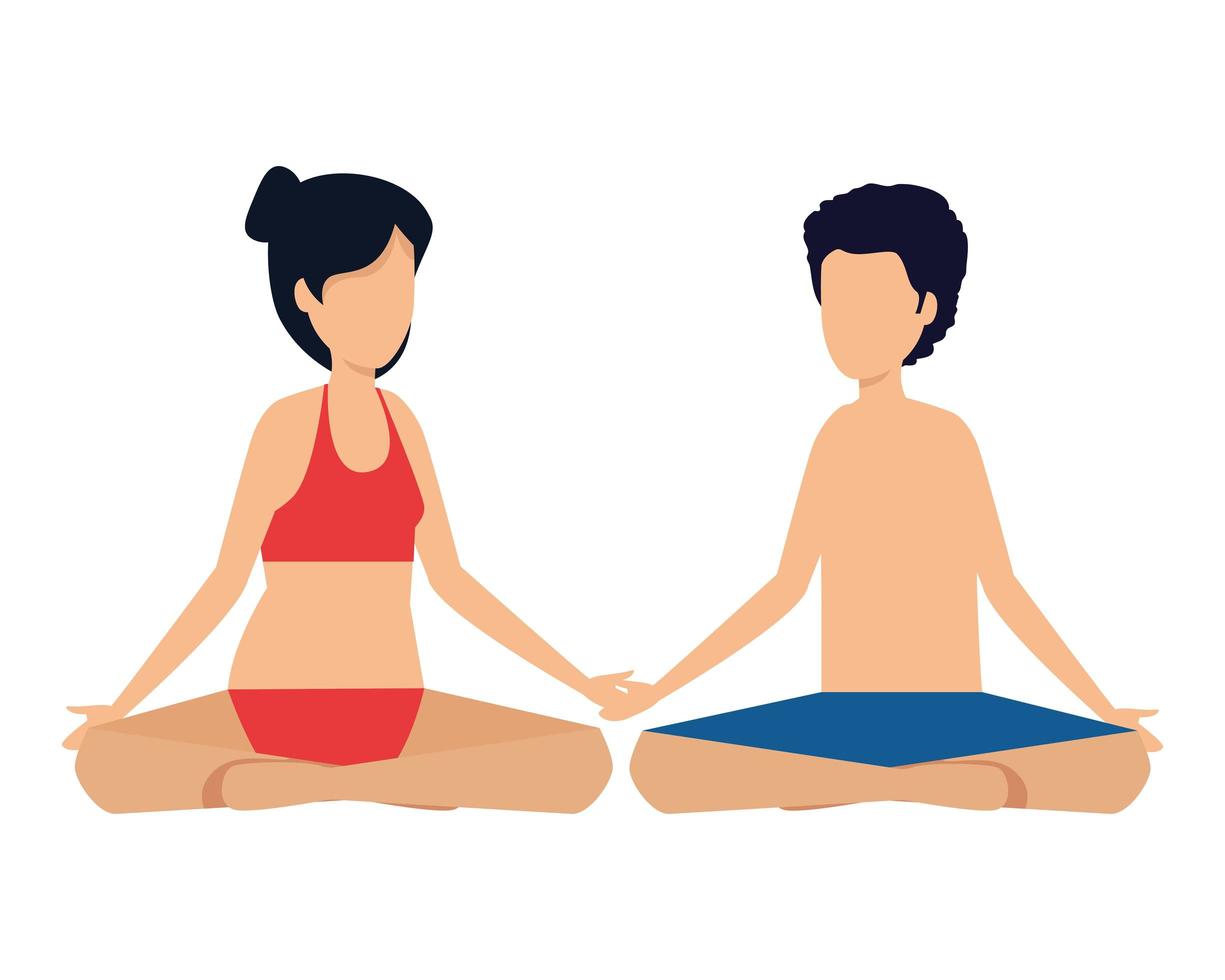 junges Paar mit Badeanzug, der Yoga praktiziert vektor