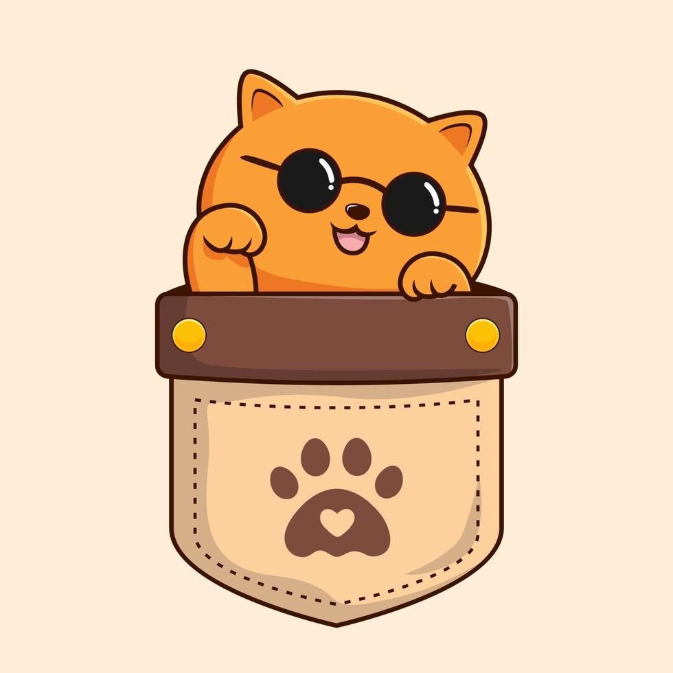 orangefarbene Katze im Taschen-Cartoon cool mit Kreisbrille - orangefarbener Kitty-Katzenvektor vektor