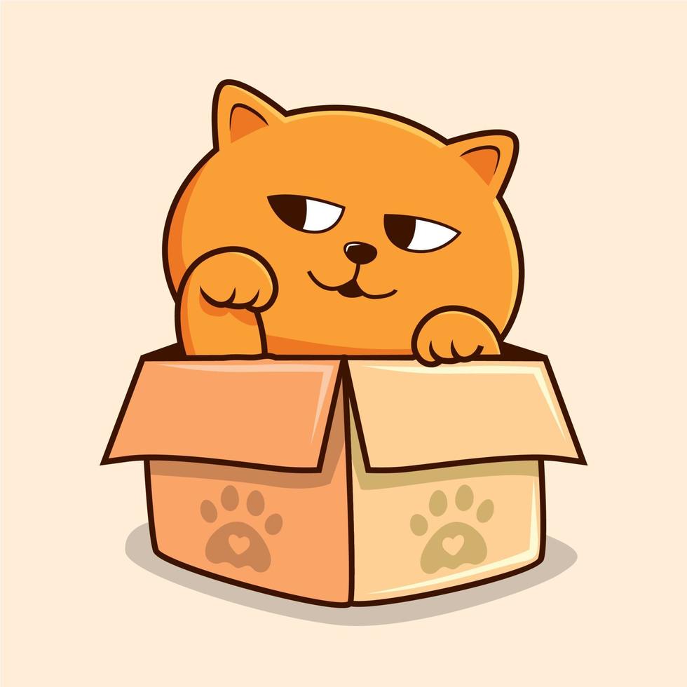 orange katt i låda tecknad serie vinka hand - söt fitta katt bönder vektor