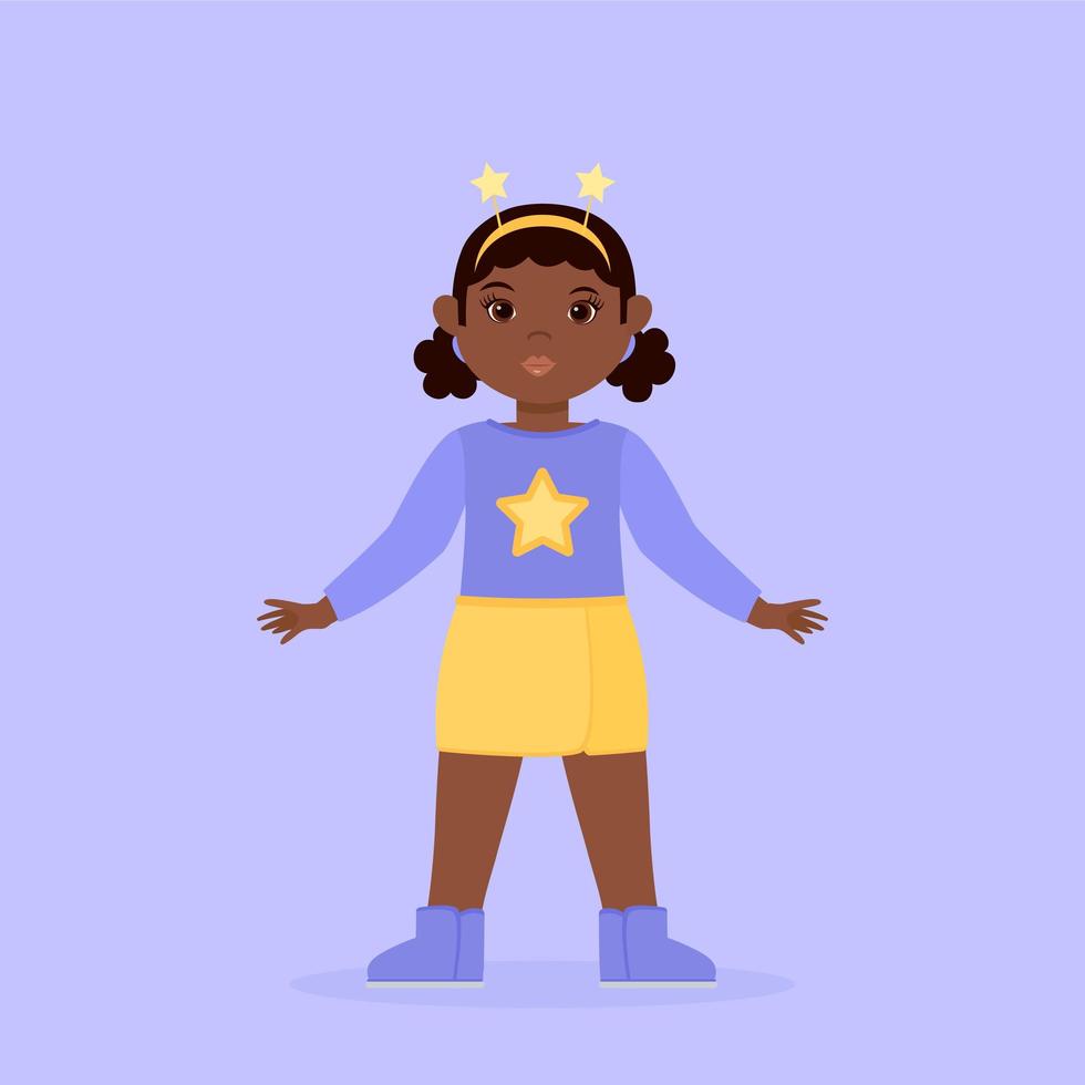 svart liten flicka med gula stjärnor diadem vektor