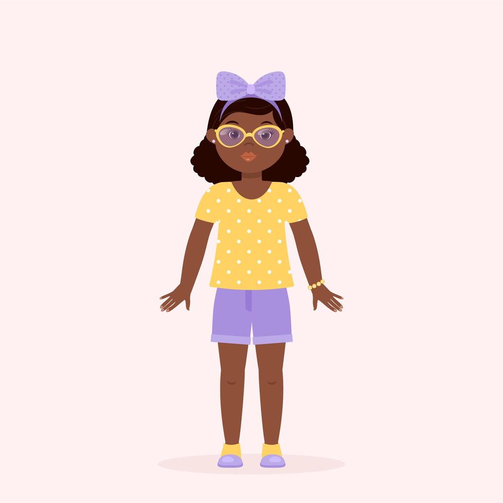 kleine schwarze Mädchenfigur mit gelber Brille vektor