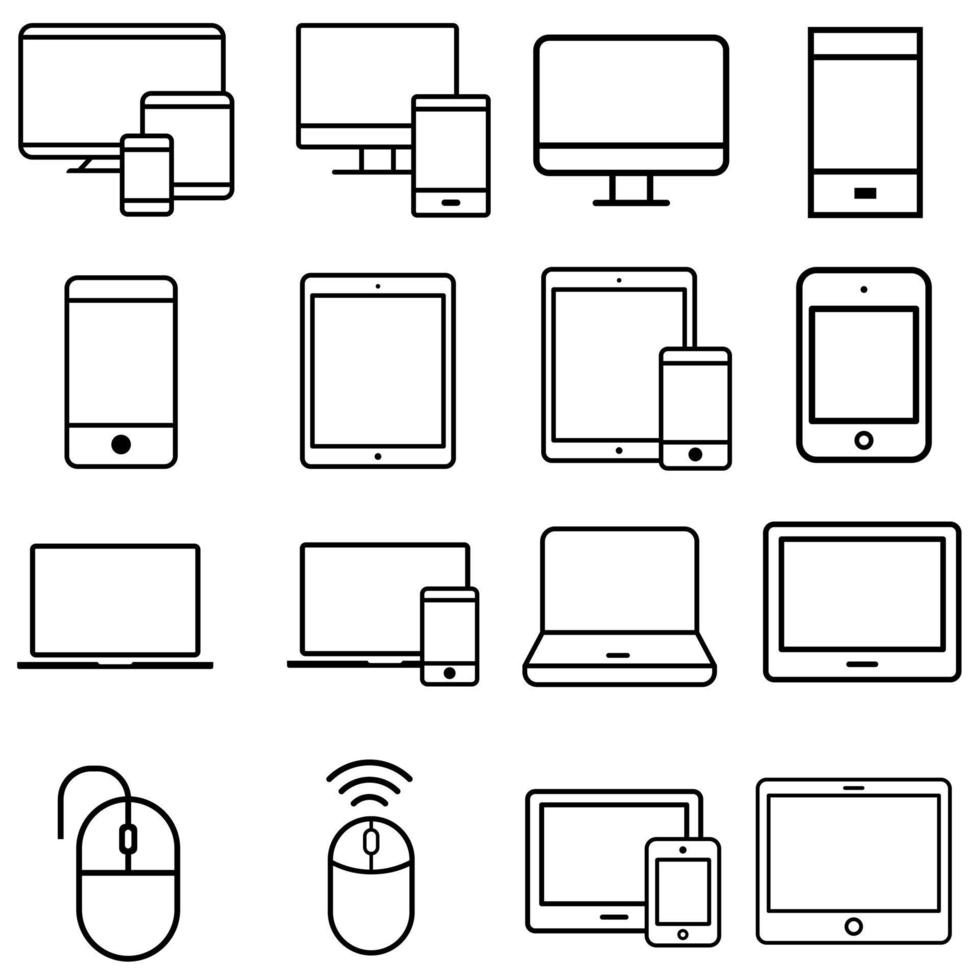 Symbolvektorsatz für intelligente Geräte. gadgets illustration zeichensammlung. computerausrüstung und elektroniksymbole. vektor