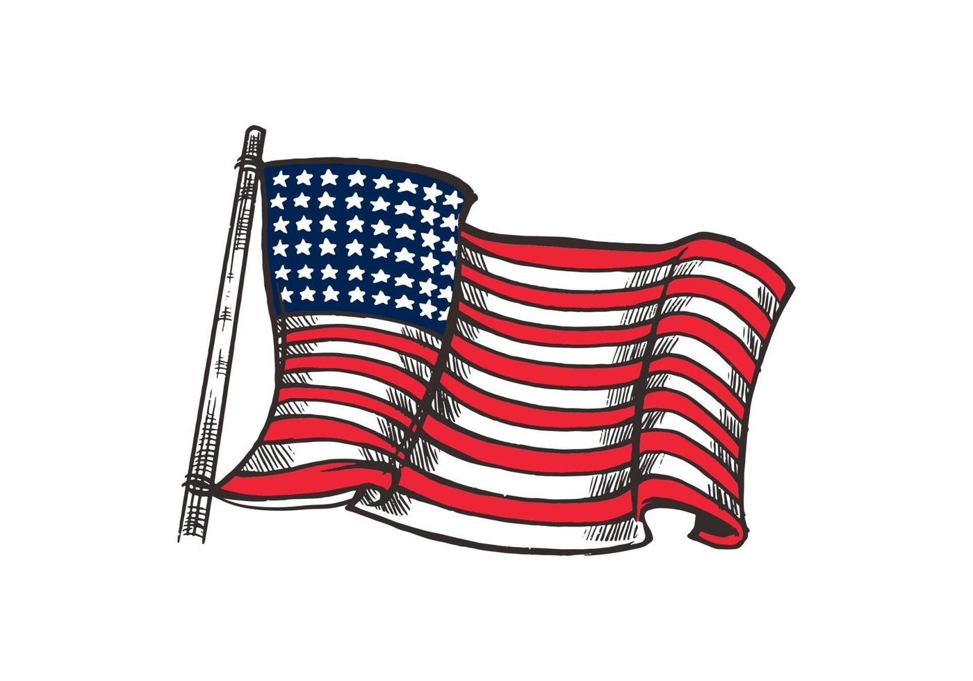 handritad färgglad amerikansk flaggillustration isolerad på vit bakgrund. amerikansk flaggelement för emblem, logotyp, bakgrund, tapet eller t-shirt. vektor