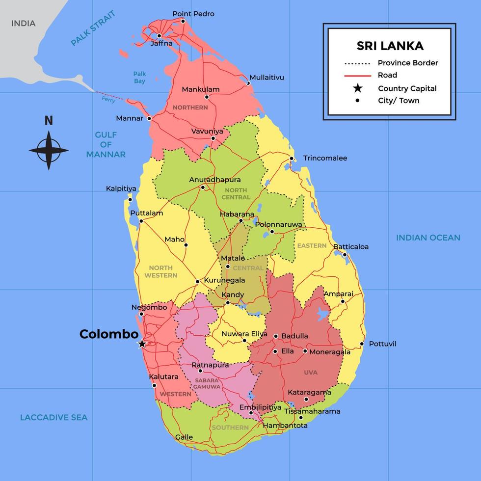 detaillierte geografische karte von sri lanka vektor