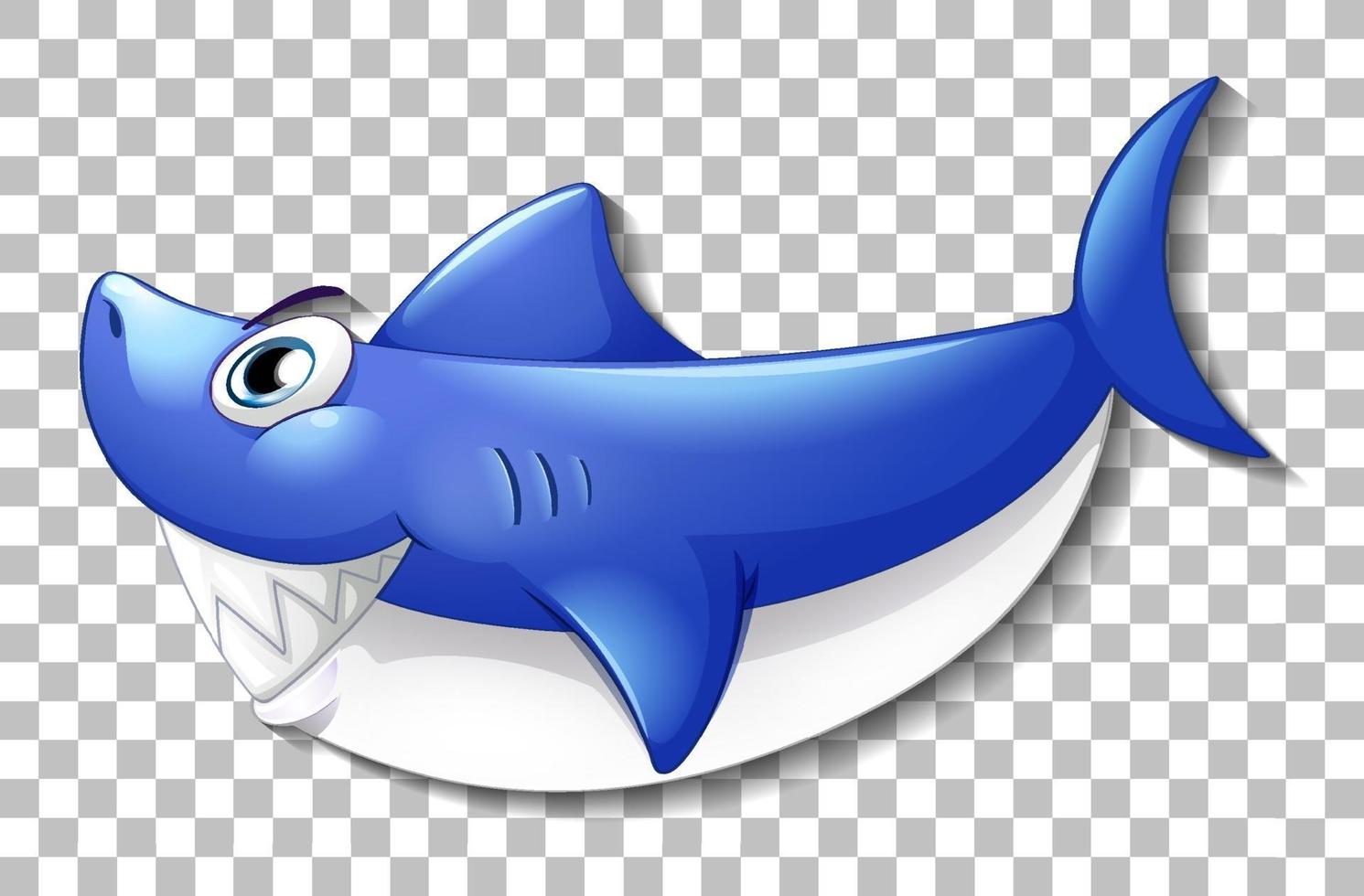 lächelnde niedliche Hai-Zeichentrickfigur lokalisiert auf transparentem Hintergrund vektor