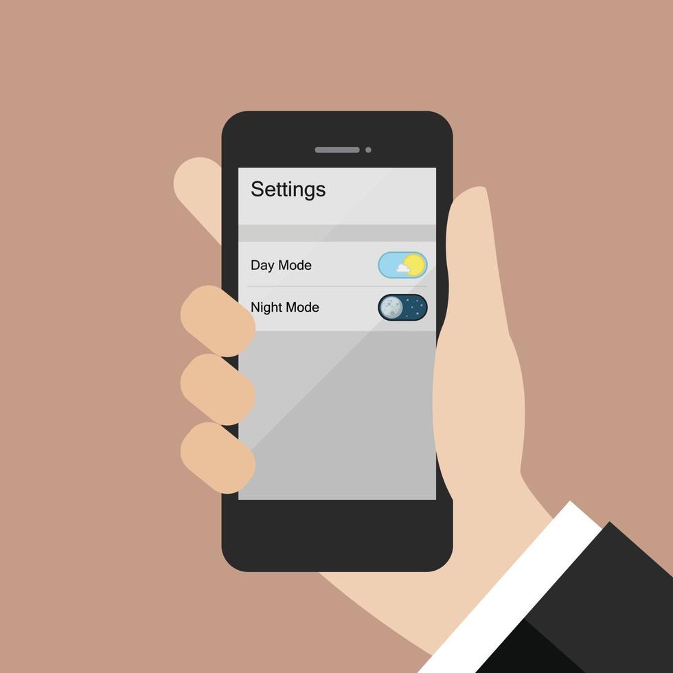hand välja dag läge eller natt läge i smartphone vektor