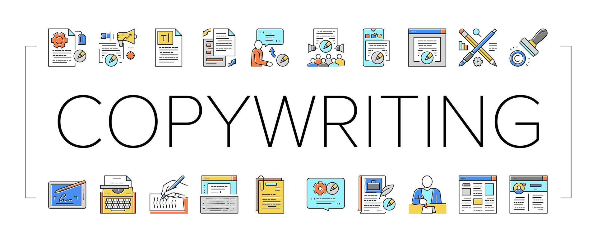 Copywriting-Content-Strategie-Icons setzen Vektor