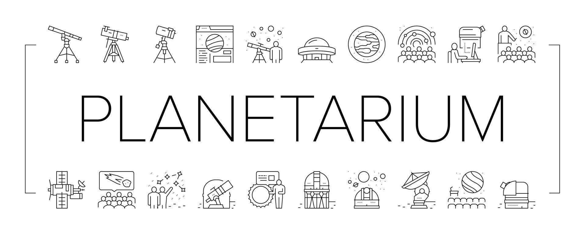 planetarium utrustning samling ikoner set vektor