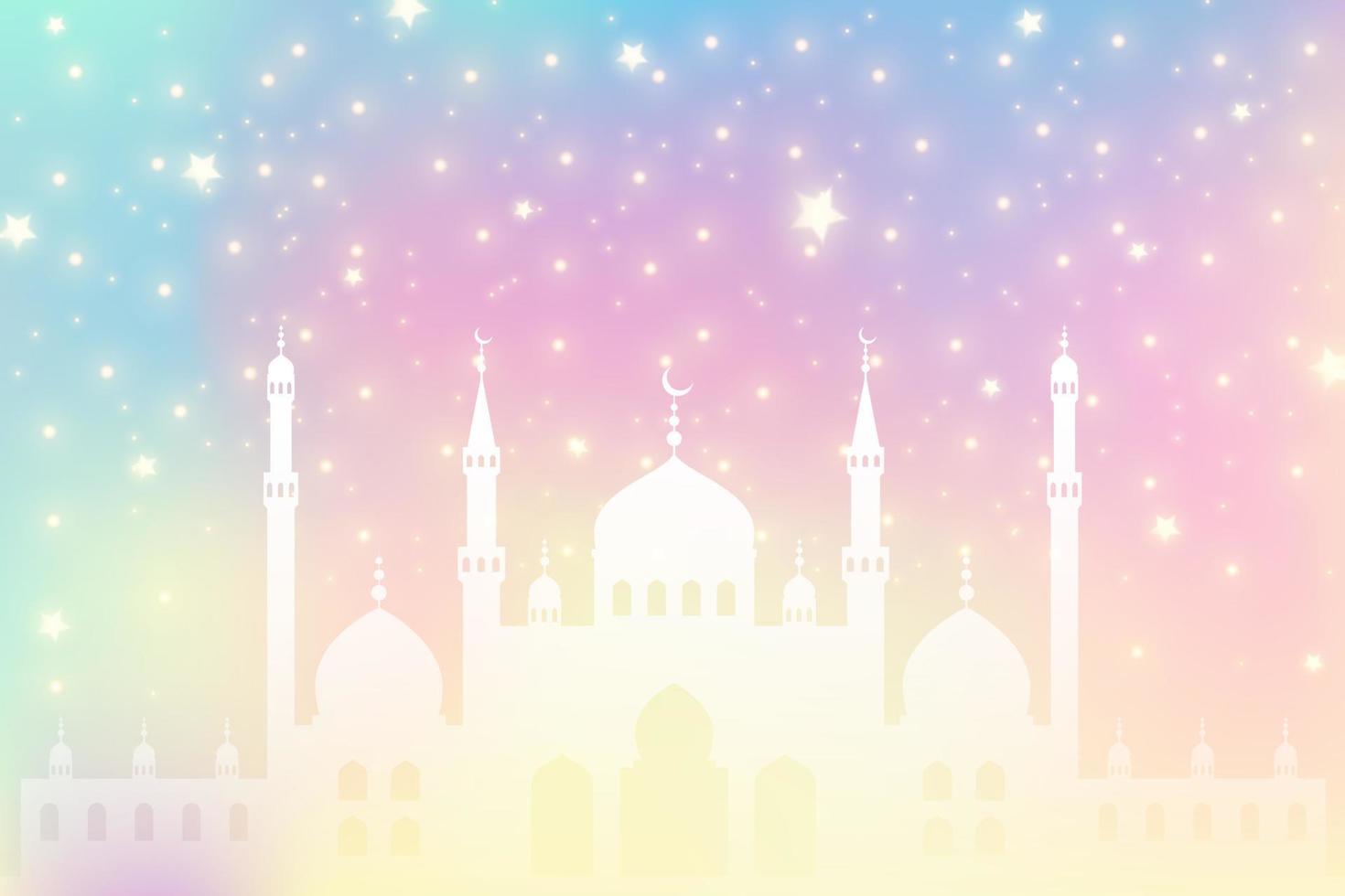 Moschee mit Minarett-Silhouette. islamische architektur auf skyline. istanbuler stadtbild isoliert auf farbverlaufshintergrund. vektor