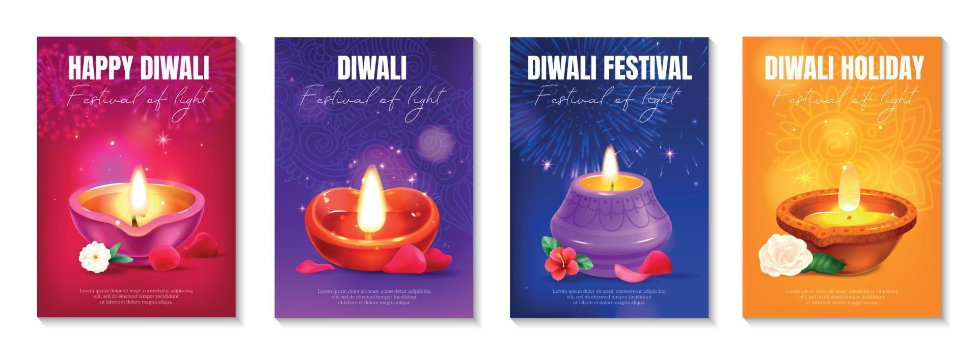 realistisk diwali affisch uppsättning vektor