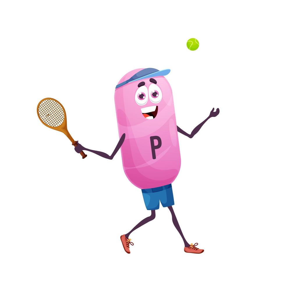 tecknad serie vitamin p tennis spelare karaktär, sporter vektor