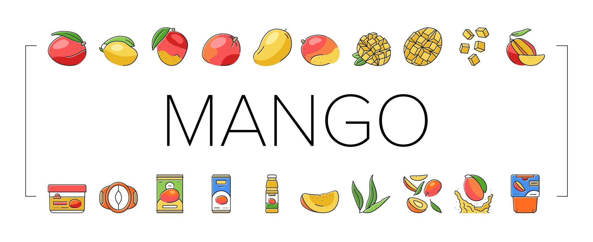 mango obst frisches blatt gelbe symbole setzen vektor
