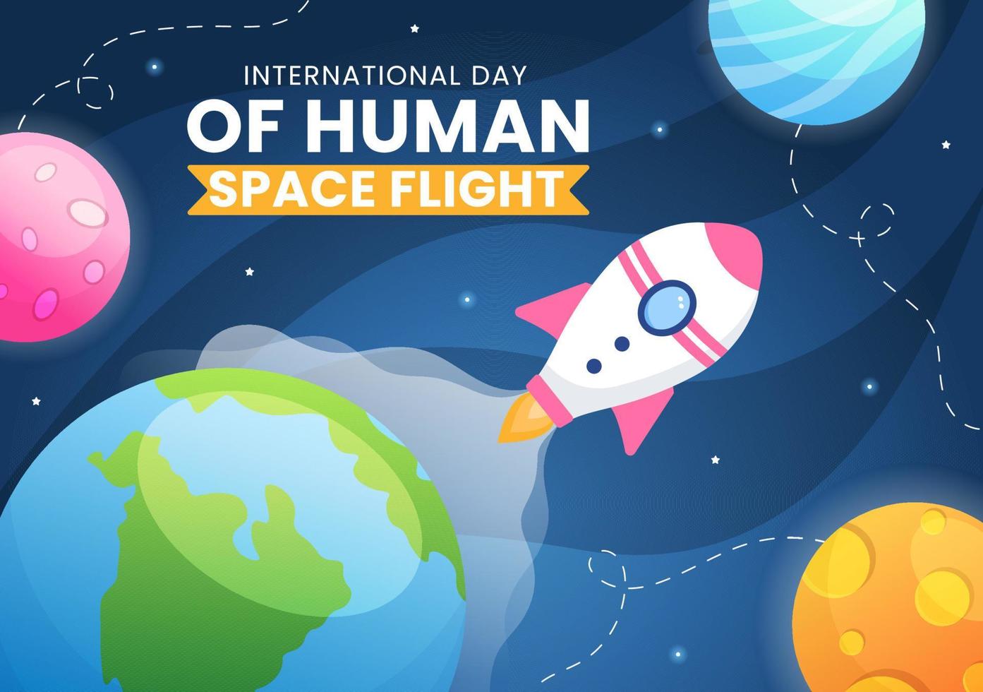 internationaler tag der bemannten weltraumfahrt am 12. april illustration mit rakete und kinderastronaut in flacher karikaturhand gezeichnet für zielseitenvorlagen vektor