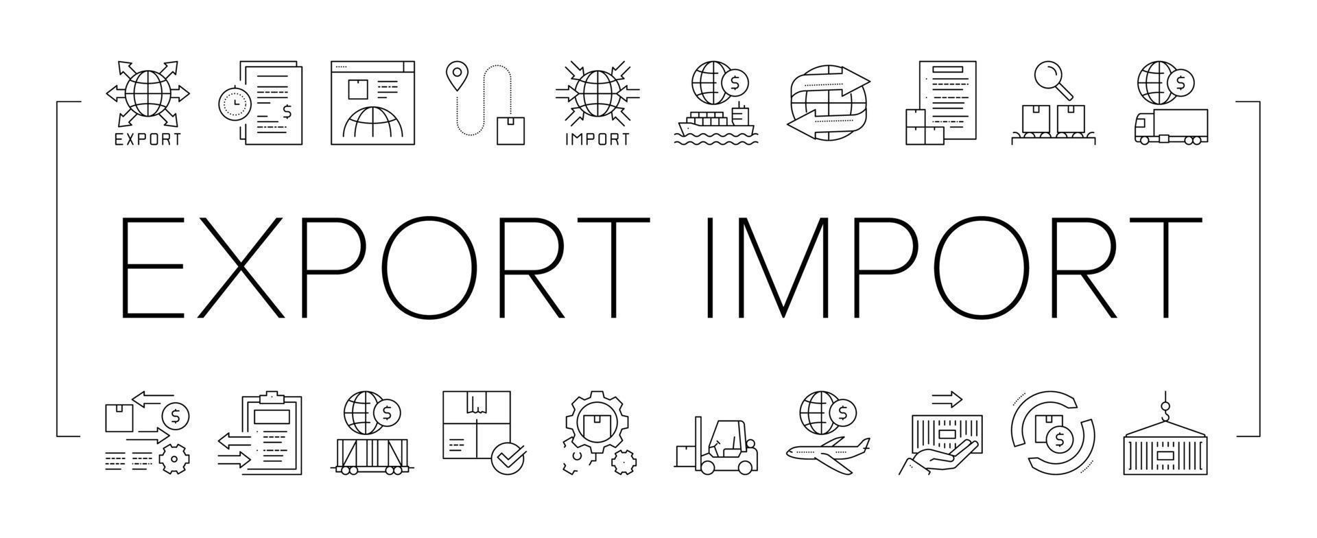 export import logistisk samling ikoner set vektor