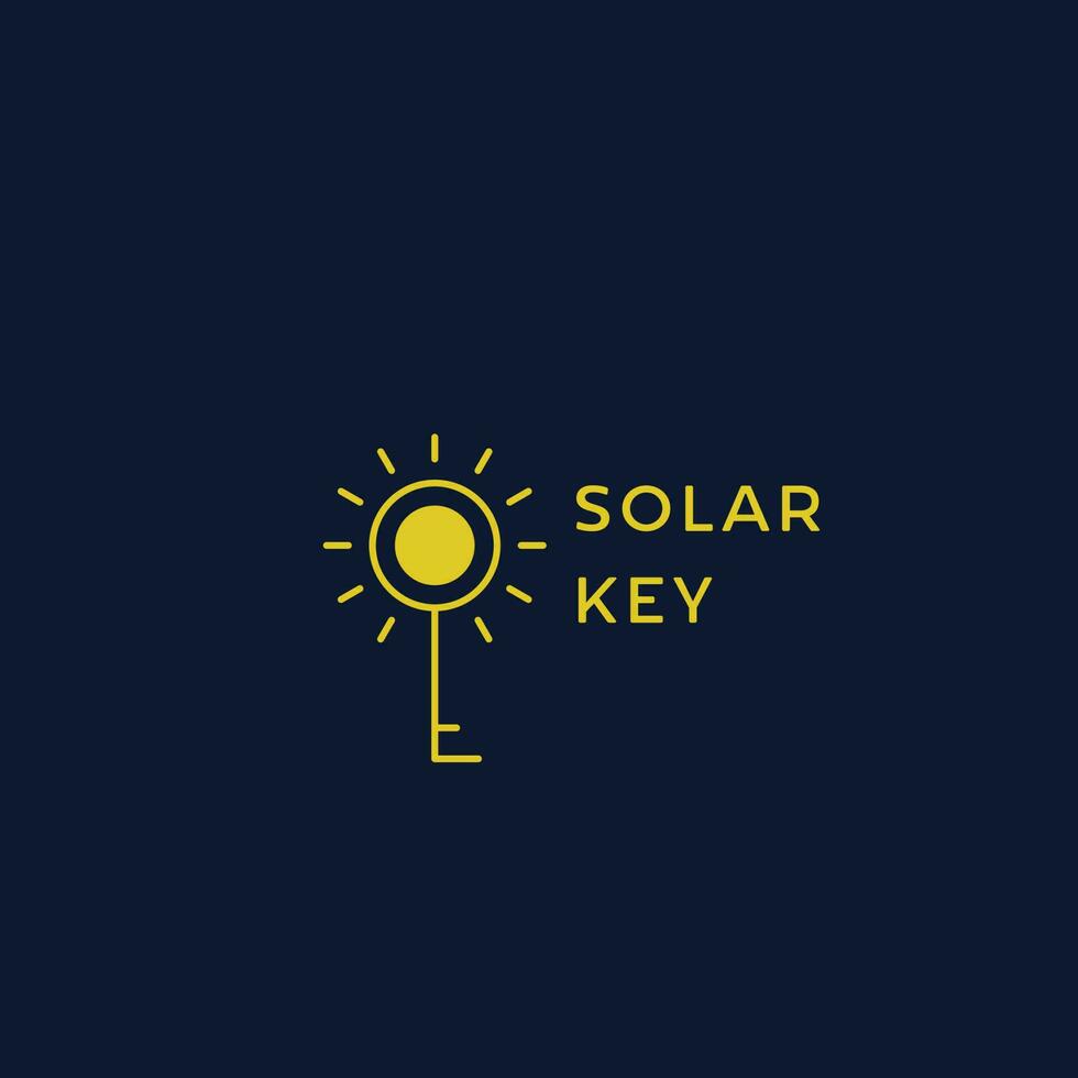 Solarschlüssel-Logo-Designillustration. einfach öko schlüsselloch sicher eigenschaft sonne gelb brust sonnenschein kreis kreativ symbol symbol idee vektor. klare linien minimalistische form stil moderne farben vektor