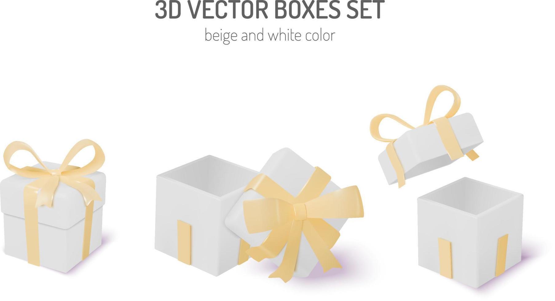 beige und weiße 3D-Geschenkboxen eingestellt vektor