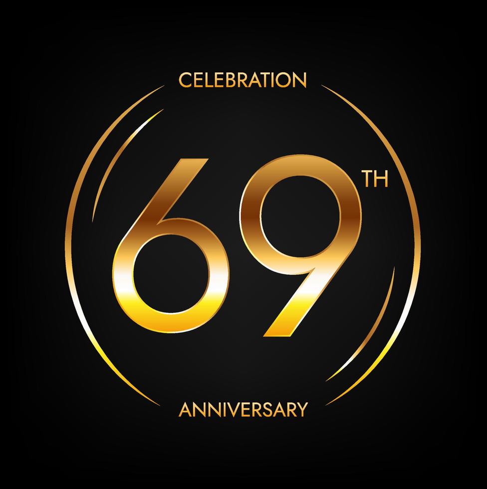 69: e årsdag. sextionio år födelsedag firande baner i ljus gyllene Färg. cirkulär logotyp med elegant siffra design. vektor