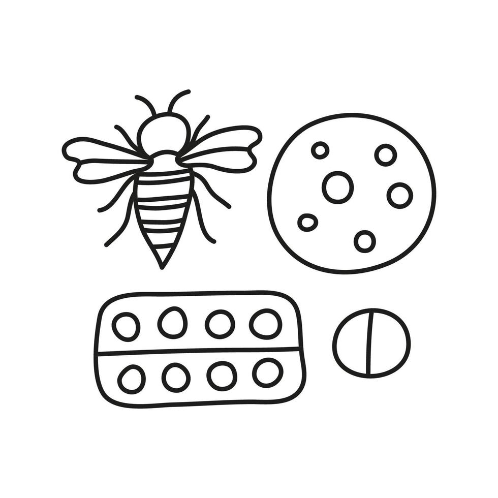 Gruppe von Doodle-Umriss-Allergie-Symbolen. vektor