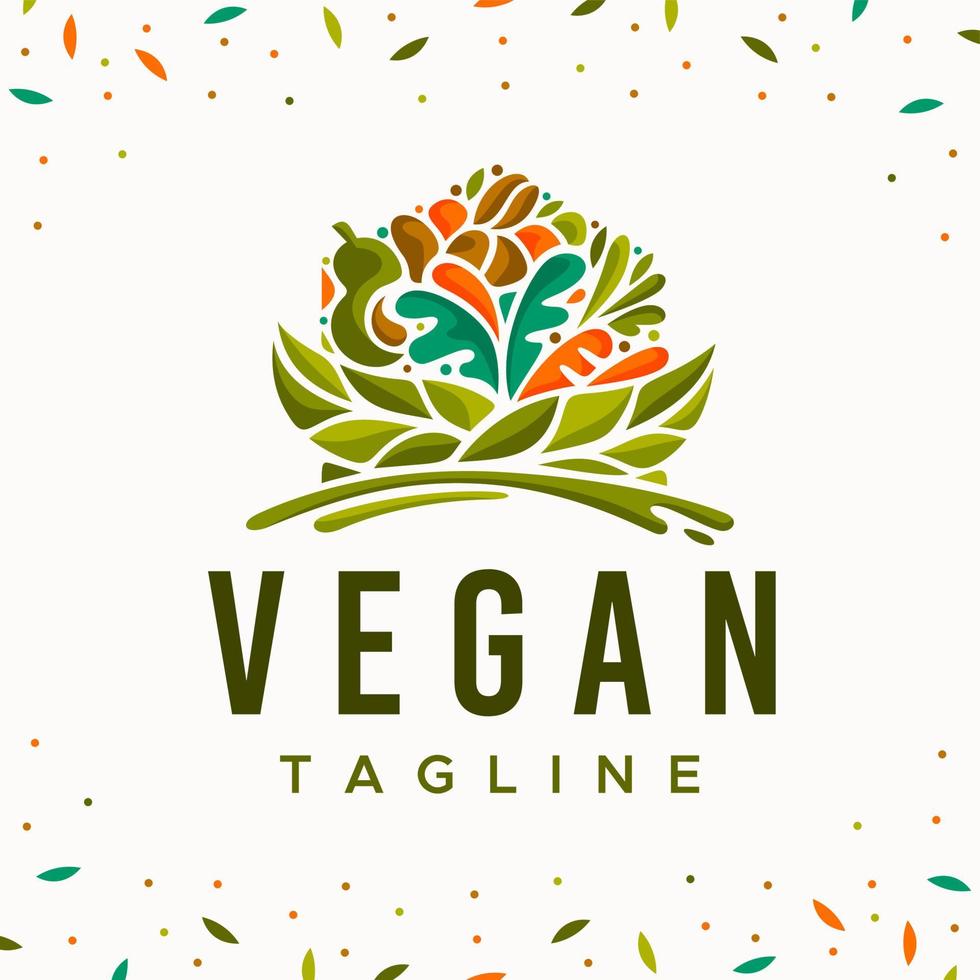 Designvorlage für veganes Home-Logo. bunter Gemüselebensmittellogo-Grafikvektor. vektor