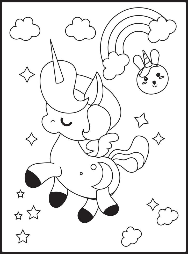 süße kawaii einhorn malvorlagen vektor