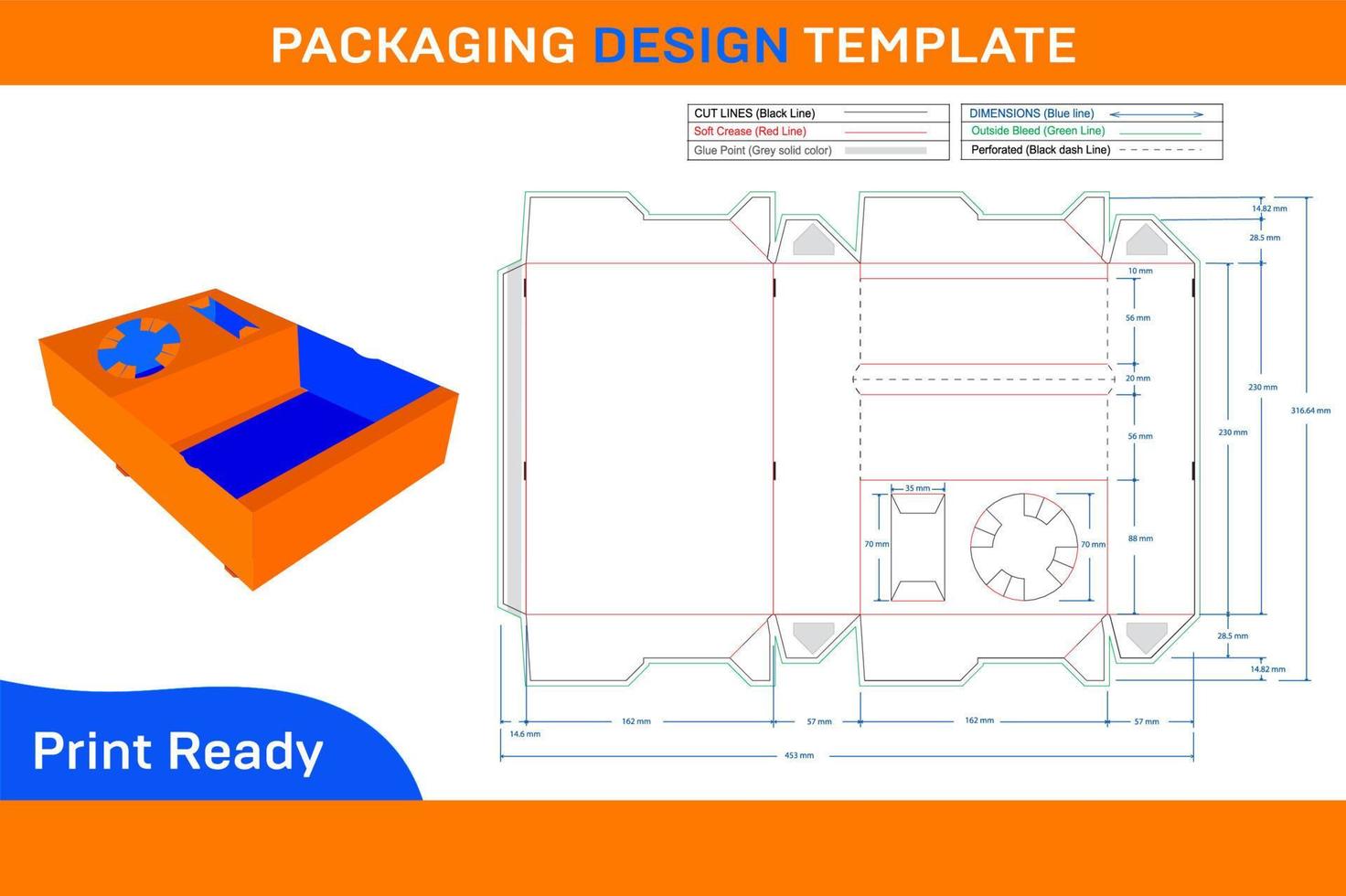 benutzerdefinierte Box mit Fensterstanzschablone und 3D-Box-Design Box-Design und 3D-Box vektor