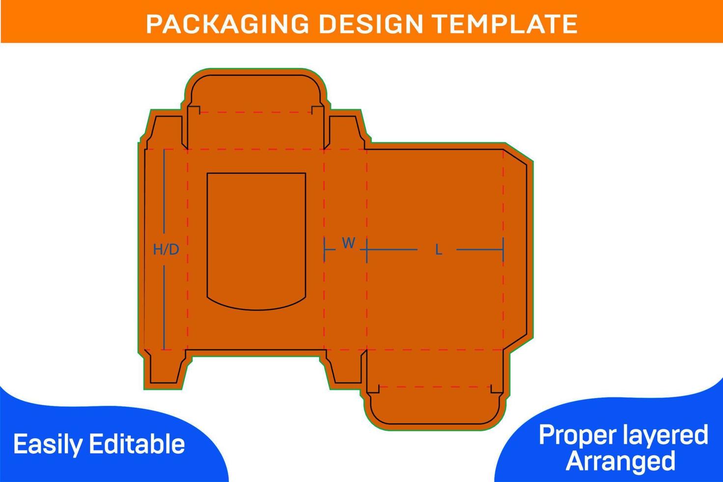 Tuck-End-Box mit transparenter Fensterbox-Dieline-Vorlage und 3D-Box vektor
