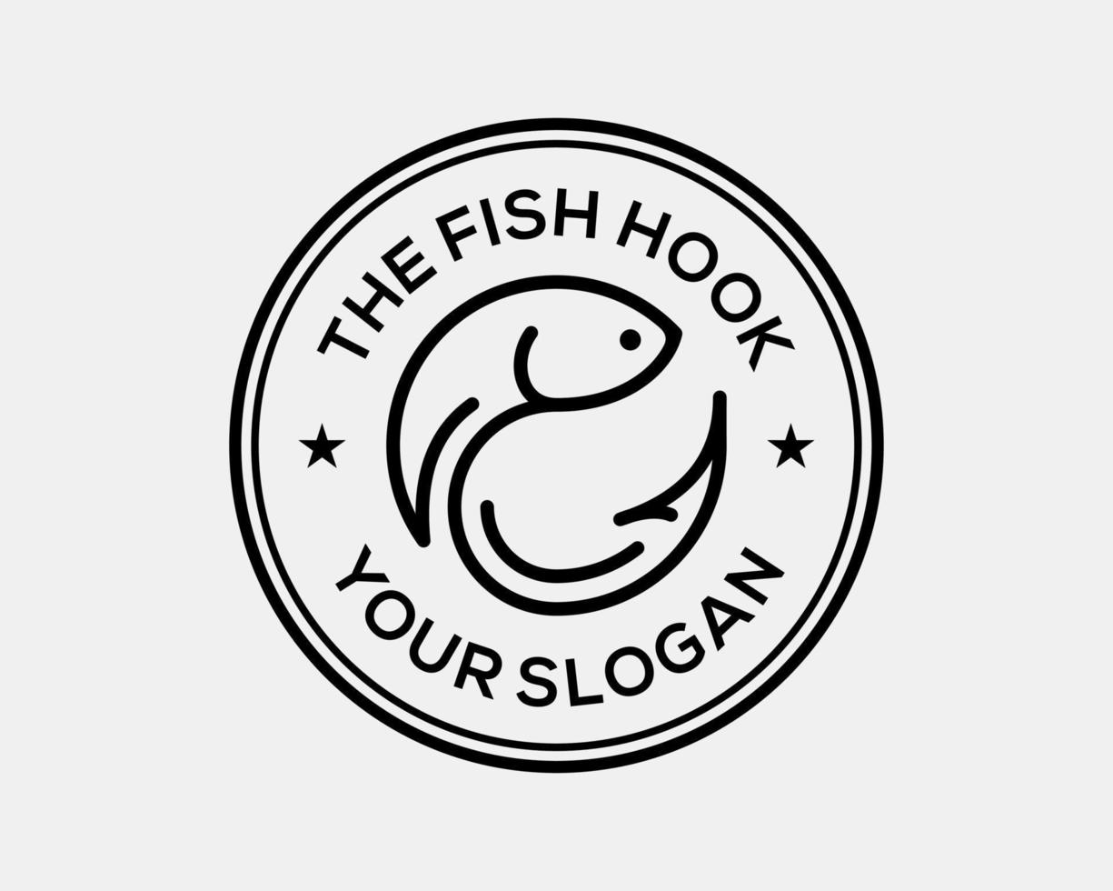 fisk krok fiske fånga bete fiskare linje konst minimalistisk årgång stämpel täta vektor logotyp design