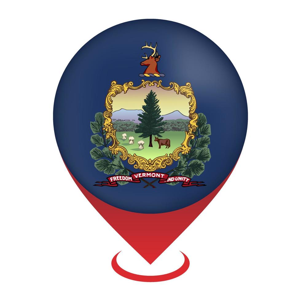 Kartenzeiger mit Flagge Bundesstaat Vermont. Vektor-Illustration. vektor