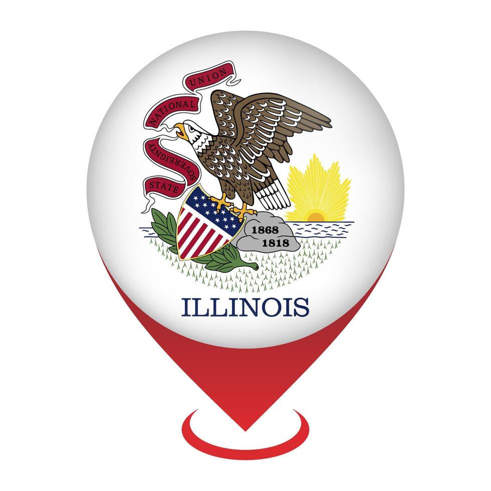 Kartenzeiger mit Flagge Illinois State. Vektor-Illustration. vektor