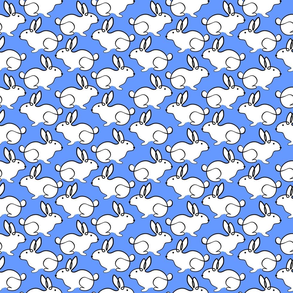 süßes weißes kaninchen nahtloses muster lokalisiert auf blauem hintergrund. vektor