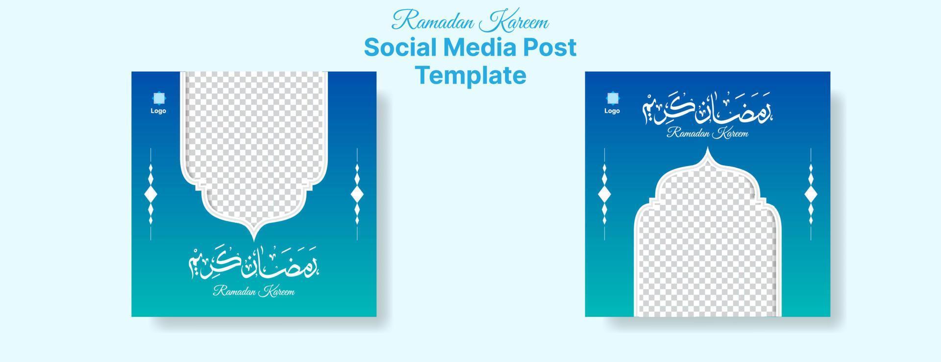 ramadan kareem social media post design mit arabischer kalligrafie und fotoraum auf blauem hintergrund mit verlauf. ideal auch für grußkarten. Vektor-Illustration vektor