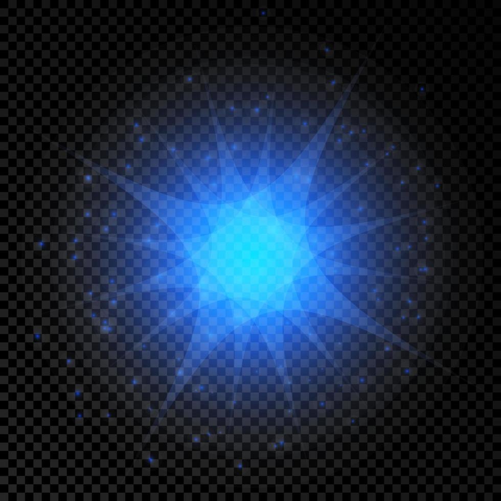 Lichteffekt von Lens Flares. Blau leuchtende Lichter Starburst-Effekte mit Funkeln vektor