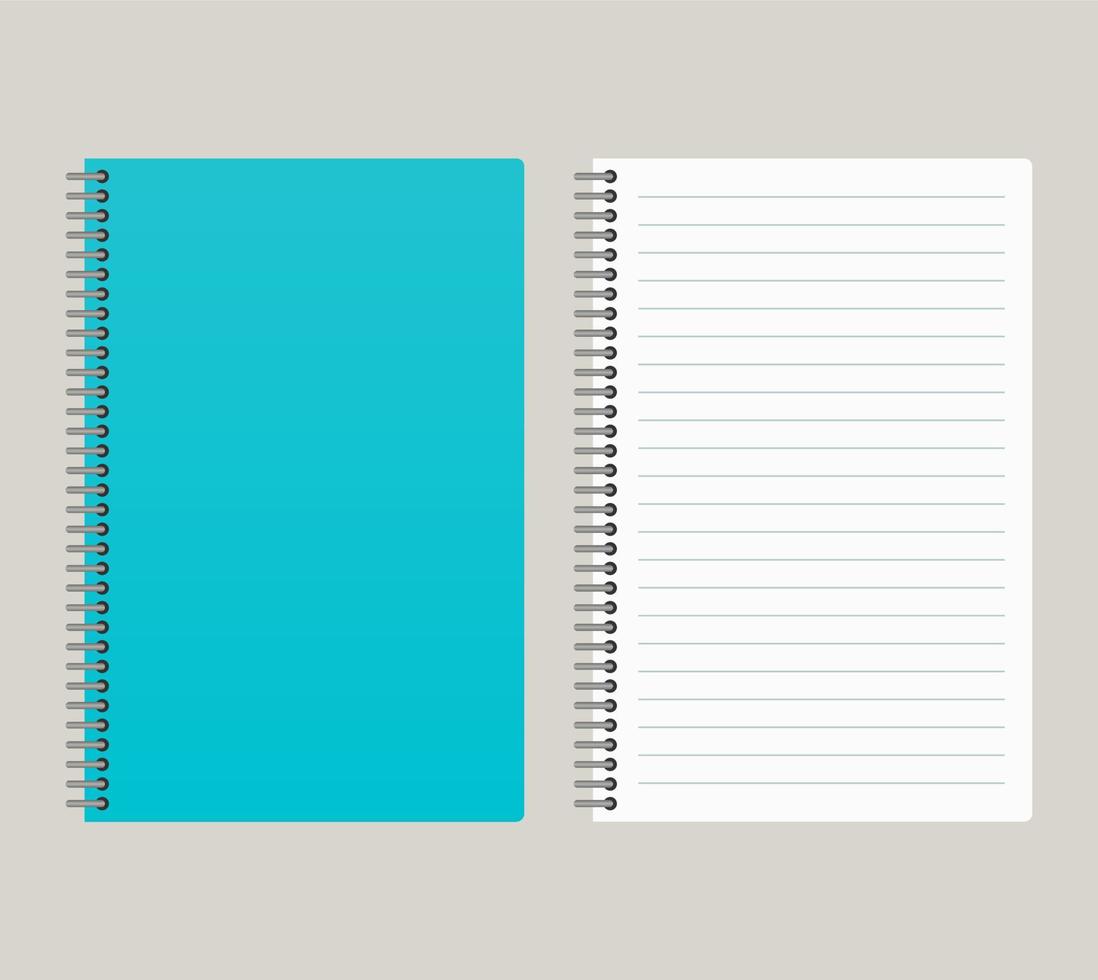Notizblock mit blauem Einband und Bindung von links. Vektor-Illustration vektor