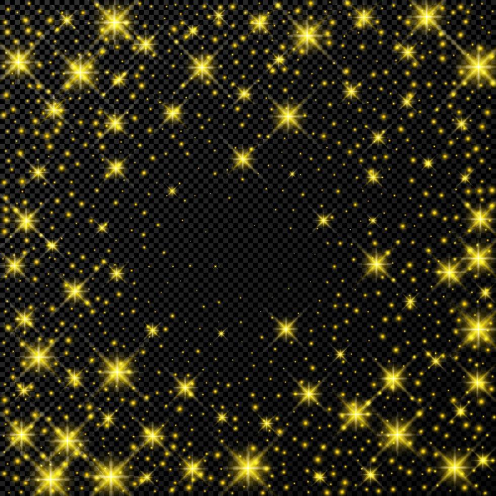 goldhintergrund mit sternen und staub funkelt isoliert. festlicher magischer weihnachtslichteffekt. Vektor-Illustration. vektor