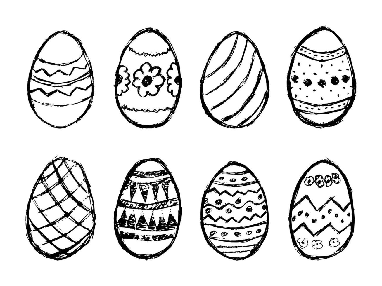 Satz von acht handgezeichneten Ostereiern mit unterschiedlichen Mustern auf weißem Hintergrund. Vektor-Illustration vektor