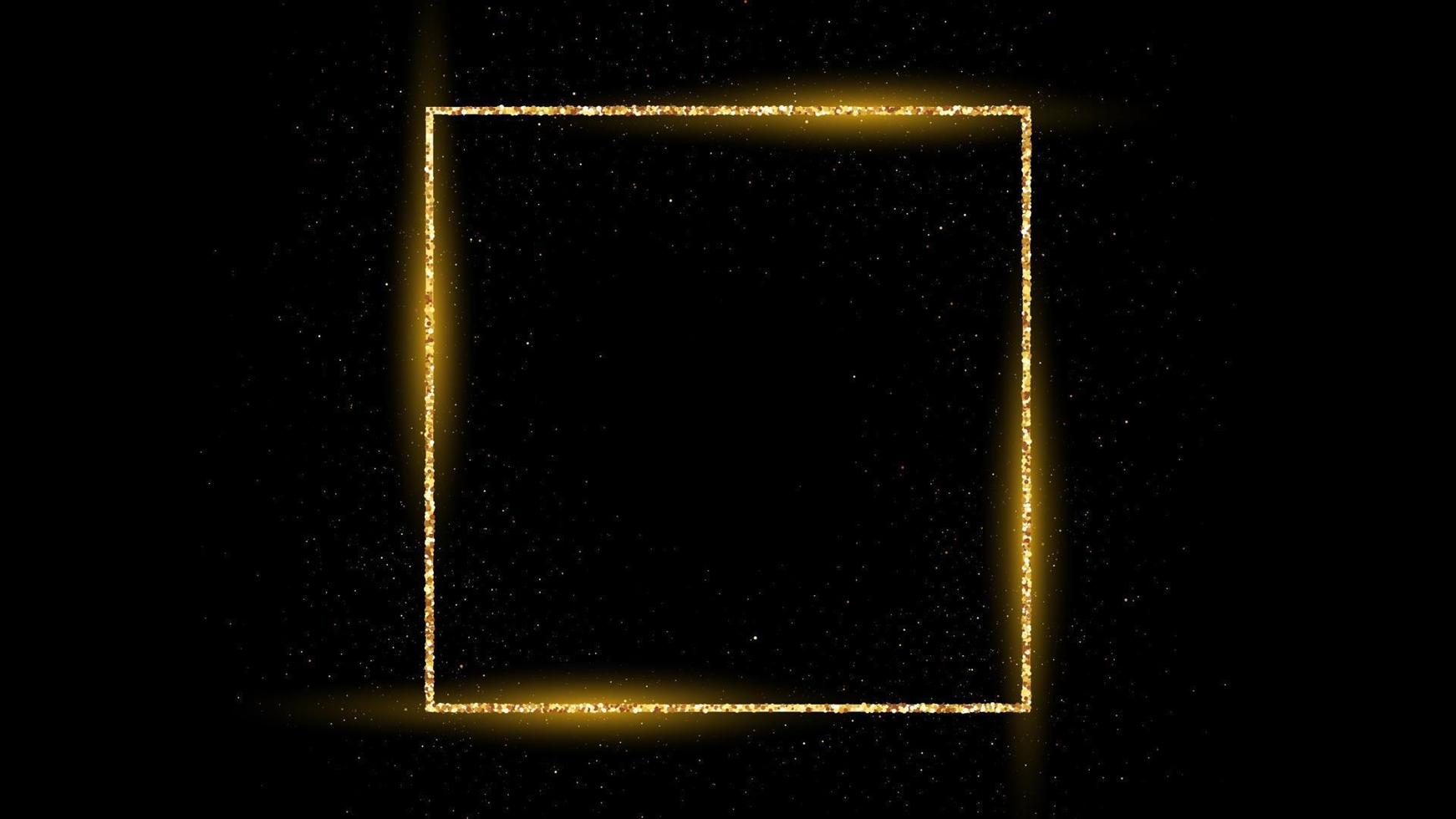 goldener quadratischer rahmen mit glitzern, funkeln und fackeln auf dunklem hintergrund. leere luxuskulisse. Vektor-Illustration. vektor