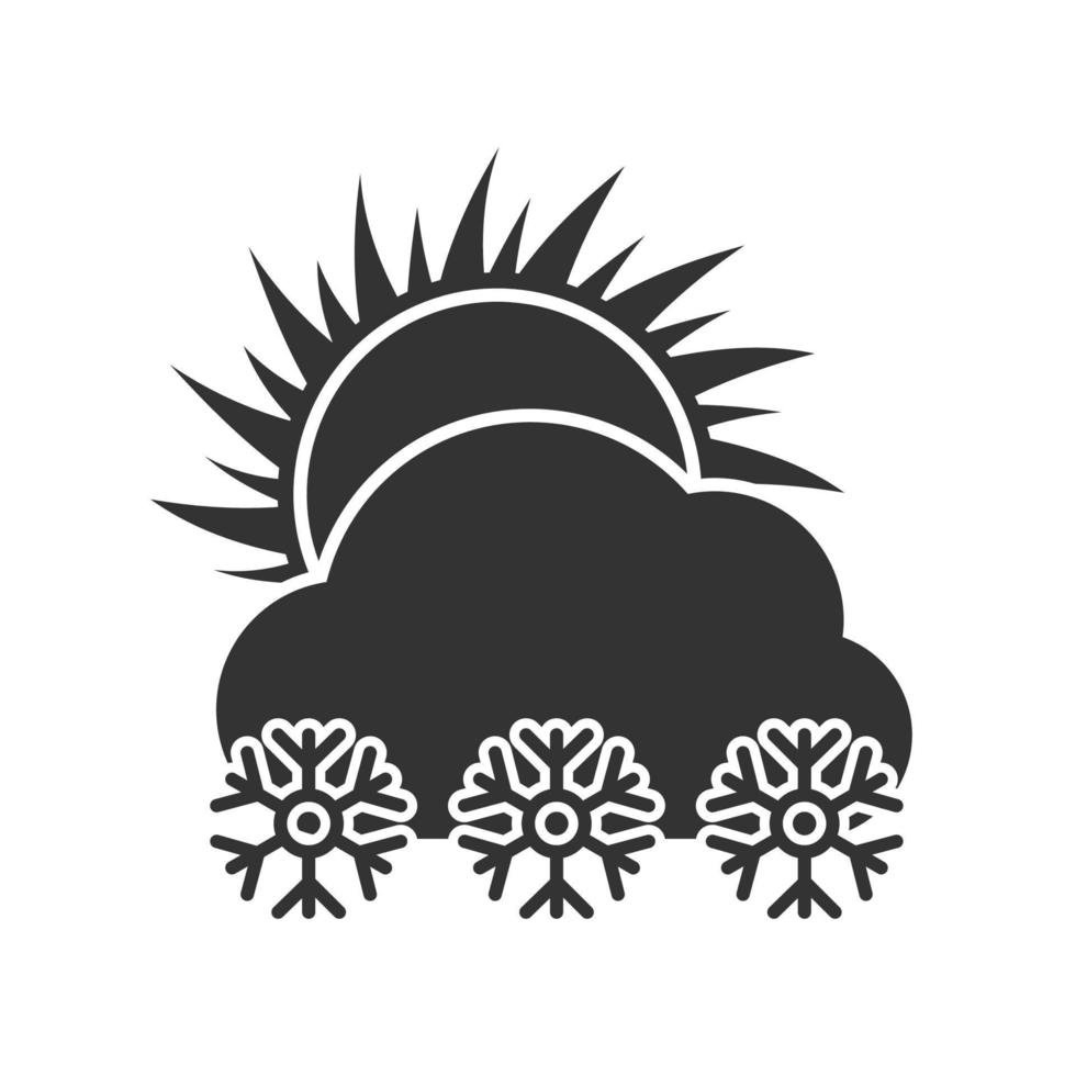 Schneefall im Symbol für sonnige Tage. dunkles Wettersymbol auf weißem Hintergrund. Vektor-Illustration. vektor