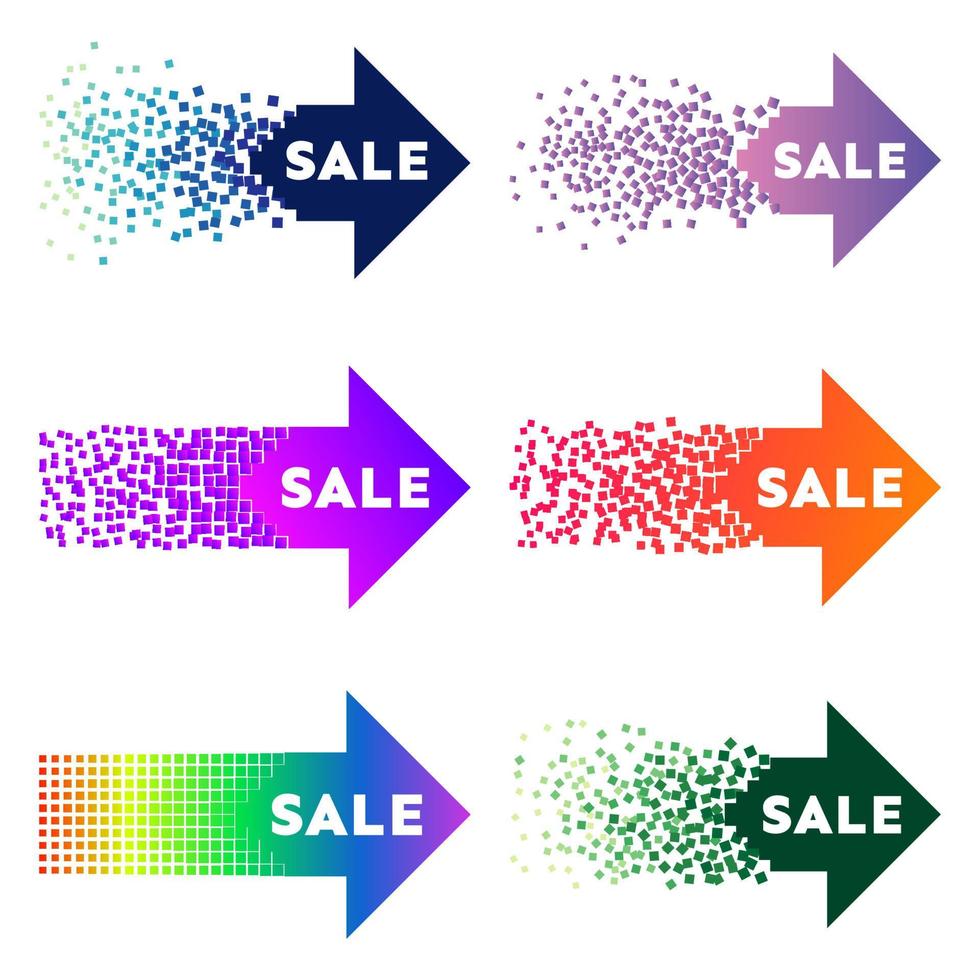 abstrakte Explosion. satz von sechs mehrfarbigen verkaufspfeilfahnen. Vektor-Illustration vektor