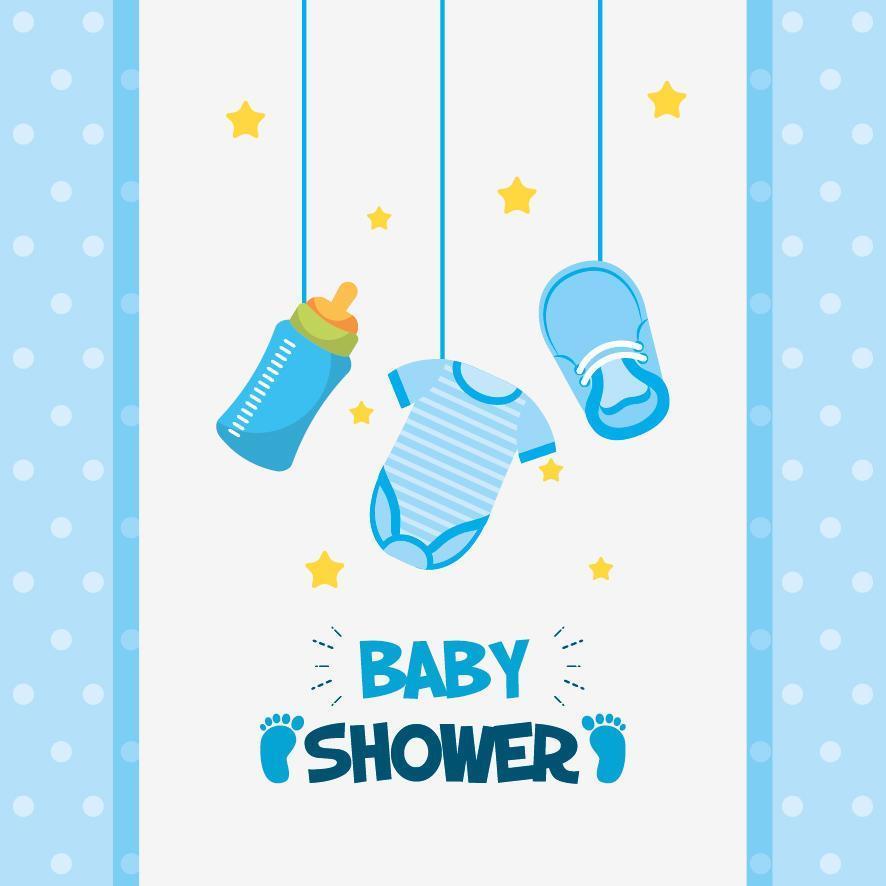 baby shower kort med söta ikoner hängande vektor